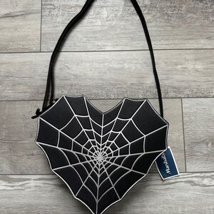 Black Spiderweb Heart-Shaped Bag with spider charm NWT